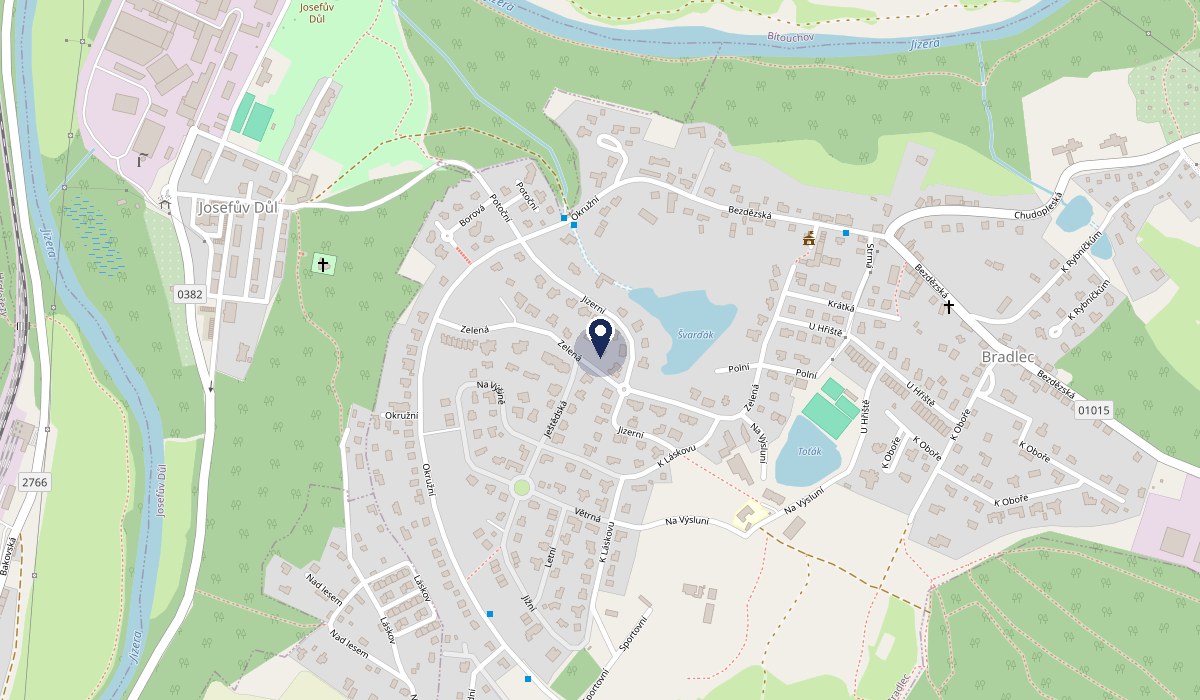 Mapa se sídlem společnosti ST-mb s.r.o., Zelená 206, Bradlec